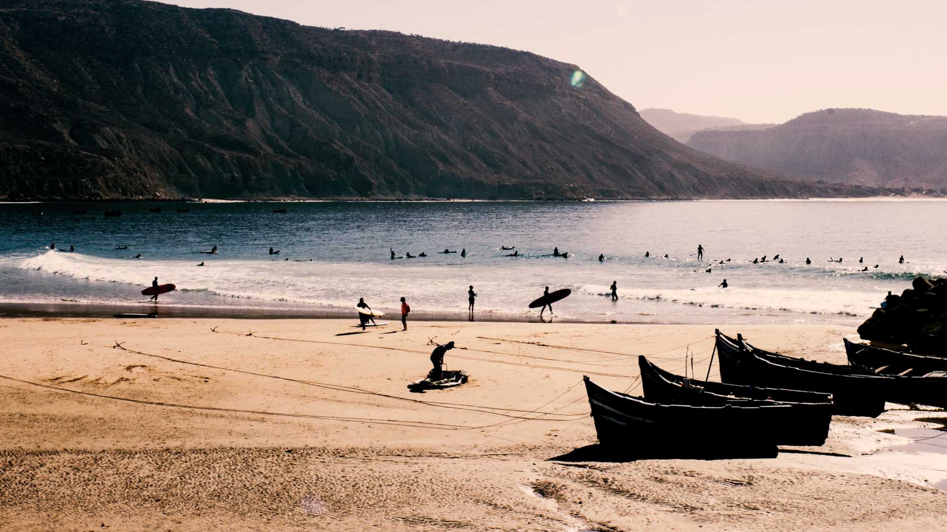 Taghazout coastline in Morocco